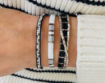 Miyuki Tila Tile Bracelet: Stackable Boho Stretch Bracelet