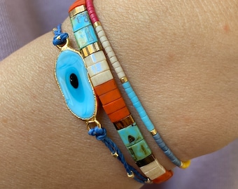 Pulsera ajustable, pulseras de mal de ojo, pulseras de cuentas para mujer, pulseras Miyuki, pulseras Tila, pulseras Boho