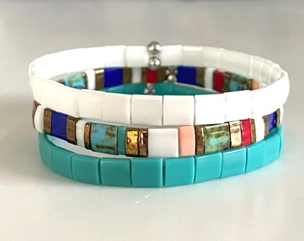 Miyuki Beaded Stackable Bracelet Set: Boho Stretch Bracelets