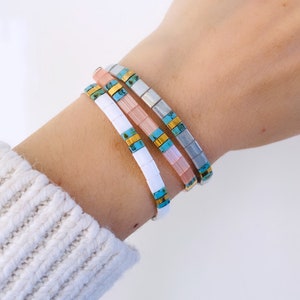 Stackable Bracelets, Stretch Bracelets, Miyuki Bracelets, Tila Tile Bracelets, Womens Bracelets, Custom Sizes - Minimalist Bracelet