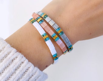 Bracelets empilables, Bracelets extensibles, Bracelets Miyuki, Bracelets carreaux de tila, Bracelets pour femme