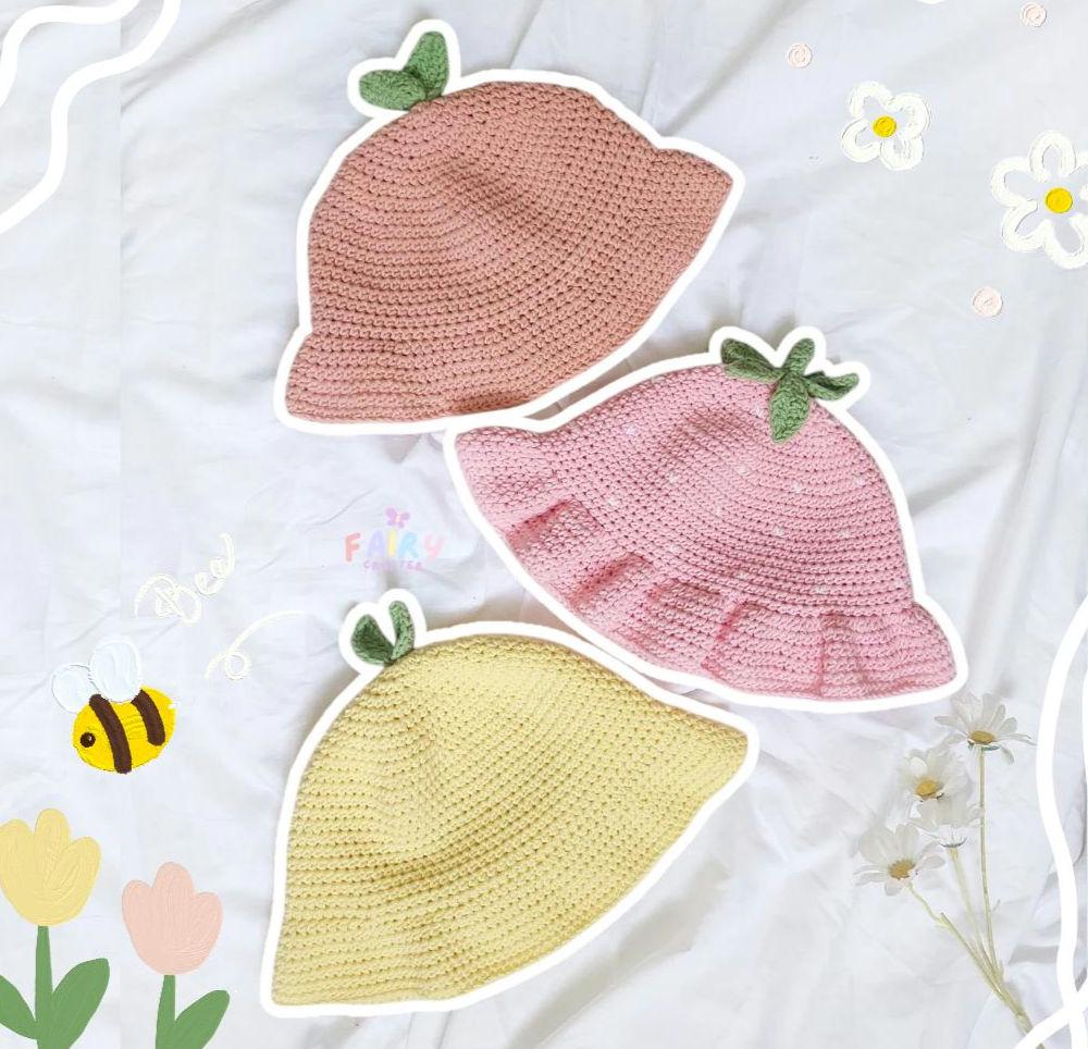 Patrón de crochet escrito: Sombrero de pescador inspirado en frutas