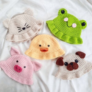 Patrón escrito en crochet: sombrero de cubo de animales