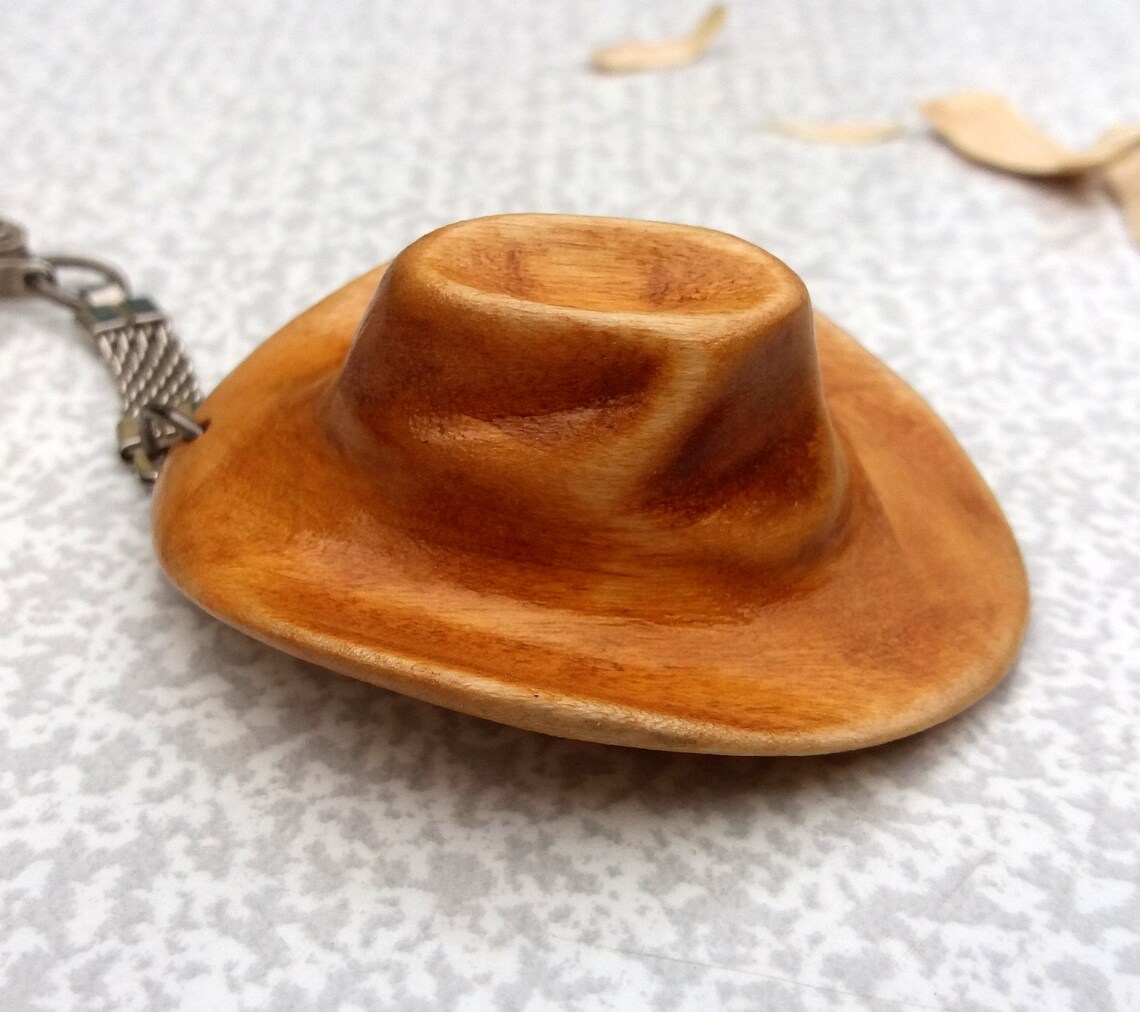 Hat keychain keychain cowboy hat Wooden keychain Hand Etsy