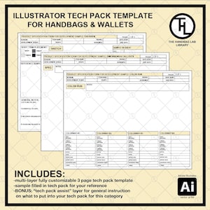 Illustrator Tech Pack Template for Handbags and Wallets (includes additional Tech Pack Assist Layer)