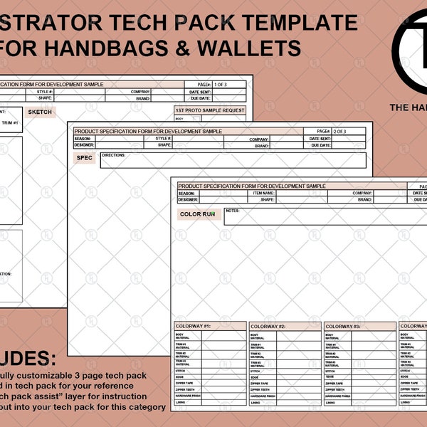 Illustrator Tech Pack Template For Handbags Etsy
