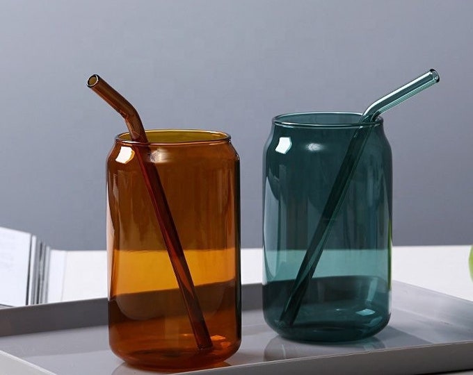 Can Glass Cups With Straw Etsy