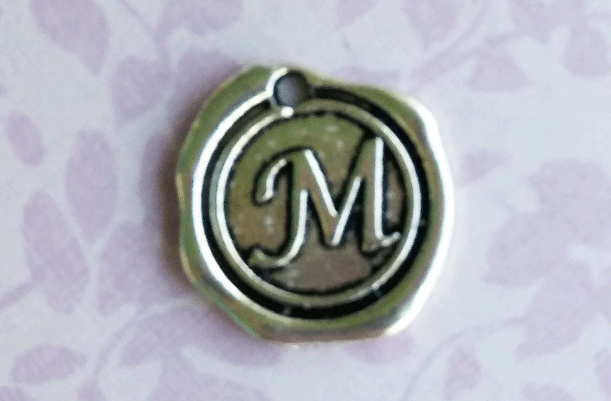 Silver m Stamp Charm Etsy