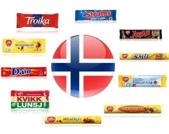 Norwegian Traditional Chocolate Sweet Box Kit 11XBars Freia Nidar Norway Sweet Gift
