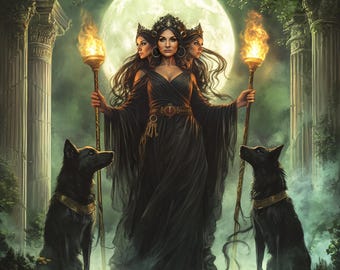 Hecate the Moon Goddess, Mystical Witch Art Print, Enchanting Greek Mythology Illustration
