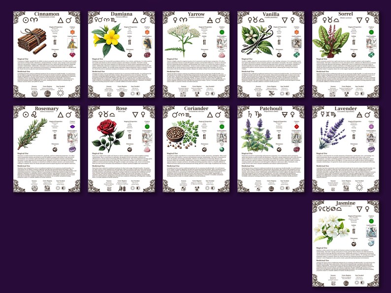 Herb Ruler Love Spell Herbs Printable Grimoire Pages | Herbal Magic Reference ...