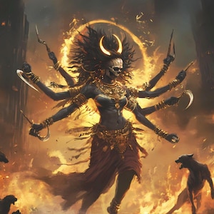 Stampa artistica Chamunda Devi - Arte spirituale indù, decorazione della dea guerriera