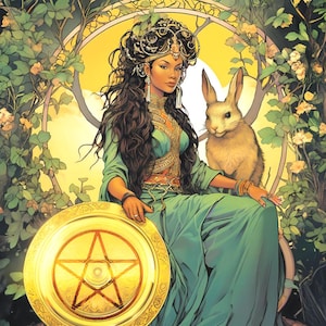 Lámina artística del Tarot de la Reina de Oros - Decoración de la Diosa de la Tierra