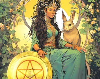 Queen of Pentacles Tarot Art Print - Earth Goddess Decor