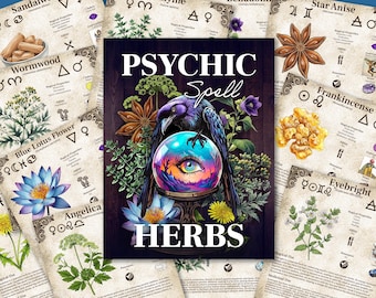 Psychic Enhancement Spell Herbs Grimoire Printable Set |  Vintage & White Backgrounds