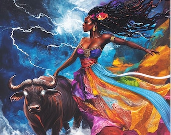 Wydruk artystyczny Oya: Orisha Wiatrów i Burz, dekoracja ścienna w stylu afrocentrycznym