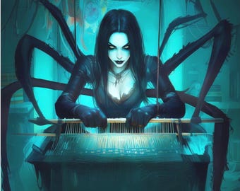 Gothic Arachne Art Print: Greek Mythology Spooky Halloween Decor