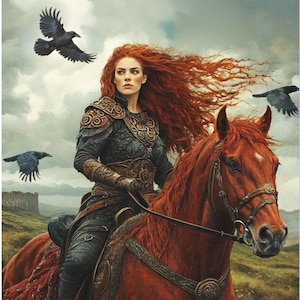Macha on Red Horse Art Print: Irish Mythology Wall Art
