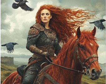 Macha på röd häst - Konsttryck: Irländsk mytologi - Väggkonst