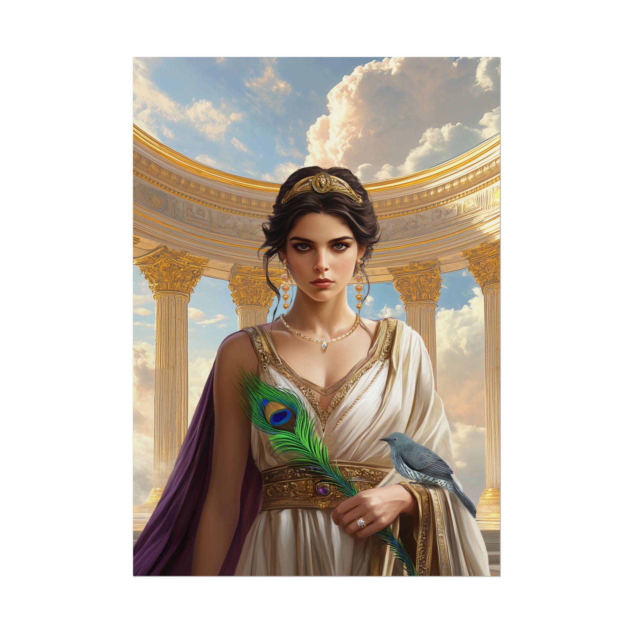 Goddess Hera Art Print: Greek Mythology, Peacock Feather, Temple Decor ...