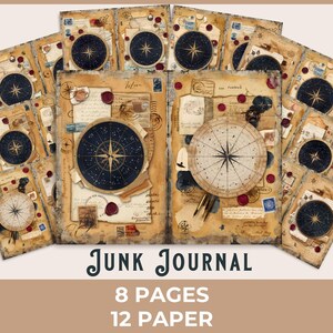 Vintage Sternenkarte, wunderliche Junk-Journalseite - Nautische himmlische Karte Ephemera, Steampunk-Explorer-Collage, Seenavigation zum Ausdrucken