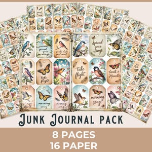 Vintage Bird & Butterfly Ephemera: Junk Journaling Labels (Digital Download)