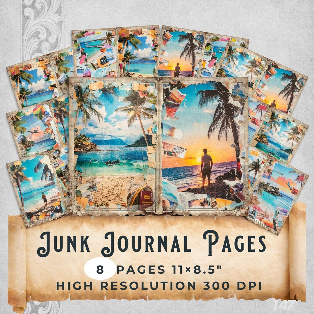 Digital Collages Travel Mixed Media Junk Journal Kit Shabby Chic ...