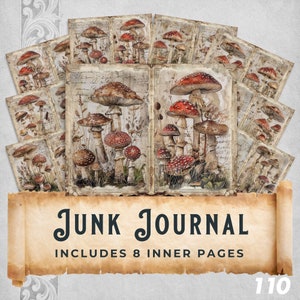 Vintage Magic Mushrooms Botanical Shabby Digital Print Junk journal kit Plant Shabby Chic Printable Paper Craft Sheet Ephemera Scrapbooking