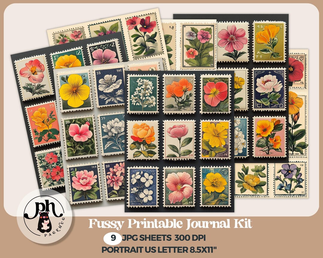 Vintage Floral Postage Stamp Printable | Junk Journal Paper Fussy Cuts ...