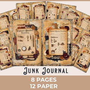 Page de journal indésirable d'inventaire Captain's Quarters vintage éphémères nautiques imprimable, page de scrapbooking maritime papier collage explorateur steampunk
