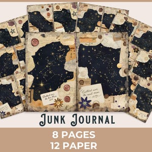 Celestial Navigation Junk Journal-pagina Vintage sterrenbeeld Efemere, maan- en sterrenkaart afdrukbaar, fantasy journaling, grillig dagboek