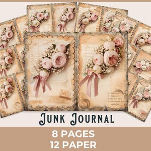 Página romántica de diario vintage: efímera imprimible de rosas ruborizadas, álbum de recortes victoriano, collage con tintes de té, arte de cartas de amor estilo cottagecore