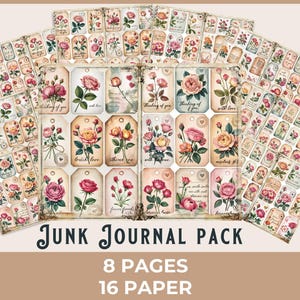 Vintage Rose Ephemera Tags – Junk Journal Printable Labels, Scrapbook Supplies, Romantic Fussy Cut Digital Download