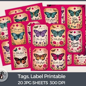 Butterfly & Wildflower Ephemera Tags: Vintage Printable Scrapbook Labels (Digital Download)