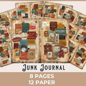 Etiquetas de equipaje para diario basura, collage de viajes vintage imprimible, pegatinas de hotel antiguas, kit de álbum de recortes Wanderlust, 300 DPI, descarga