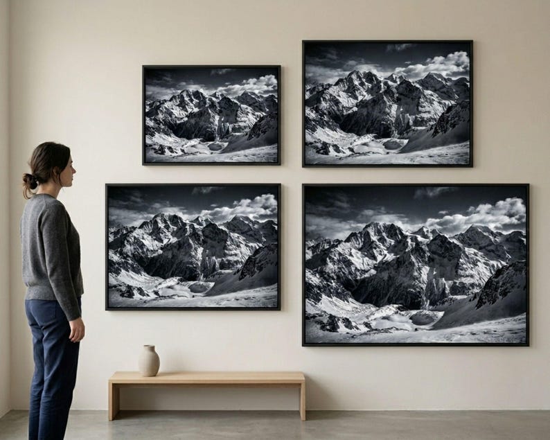 Mountain Wall Art | Black White Snow Peak Photography Print | Alpine ...