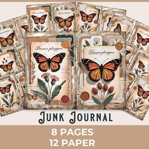 Monarch Butterfly Collage Printable – Vintage Junk Journal Page, Botanical Mixed Media Ephemera, whimsical journal