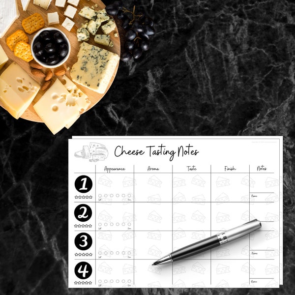 Cheese Tasting Notes A4 digital download print at home with tasting guide
