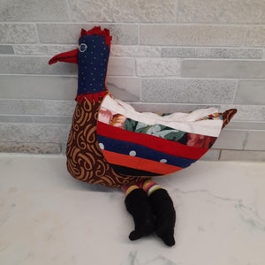 Handmade Chicken Doll: Colorful Striped Wings, Eyeglasses, 10 Inches