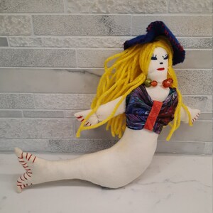 Mermaid Doll with Fashionable Outfit, Handmade Mermaid Doll, Sea Creature, Fabric Art, Lovely Hand Sewn Gift for All Ages, Kids Room