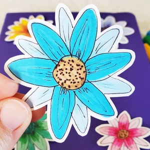 Blaue Blume Aufkleber, Sonnenblume Aufkleber, blaues Gänseblümchen, Wasserflasche Aufkleber, Laptop Aufkleber, Vinyl Aufkleber, Planer Aufkleber