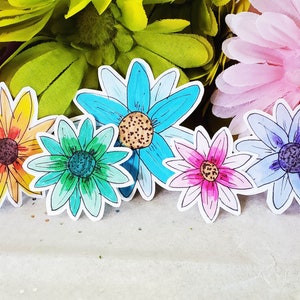 Sunflower Sticker Set, Green Flower, Blue Flower, Pink Flower, Purple Flower, Sunflower Water Bottle Decal, Laptop Sticker, Vinyl Decal