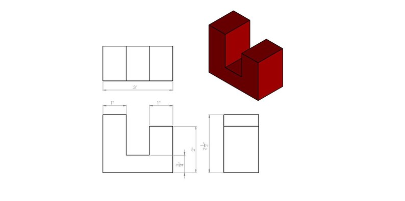 U Shape Object Technical Orthogonal Multiview Drawings | .jpg and .pdf Files for ...