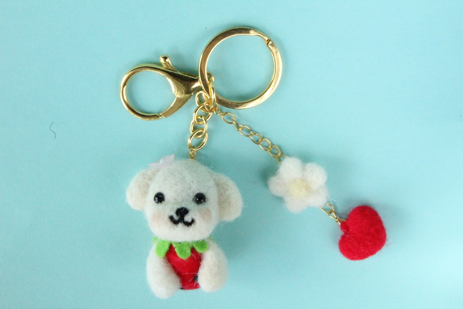 Cute felt dog keychain / Keyring / Charm Dog with strawberry Etsy
