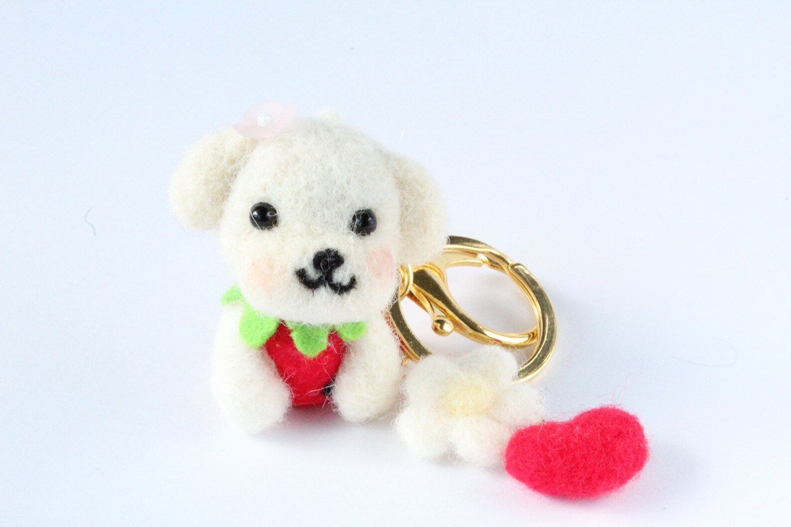Cute felt dog keychain / Keyring / Charm Dog with strawberry Etsy
