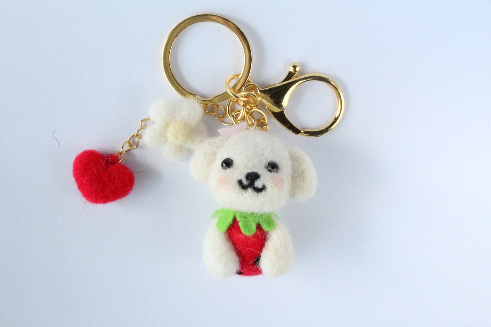 Cute felt dog keychain / Keyring / Charm Dog with strawberry Etsy