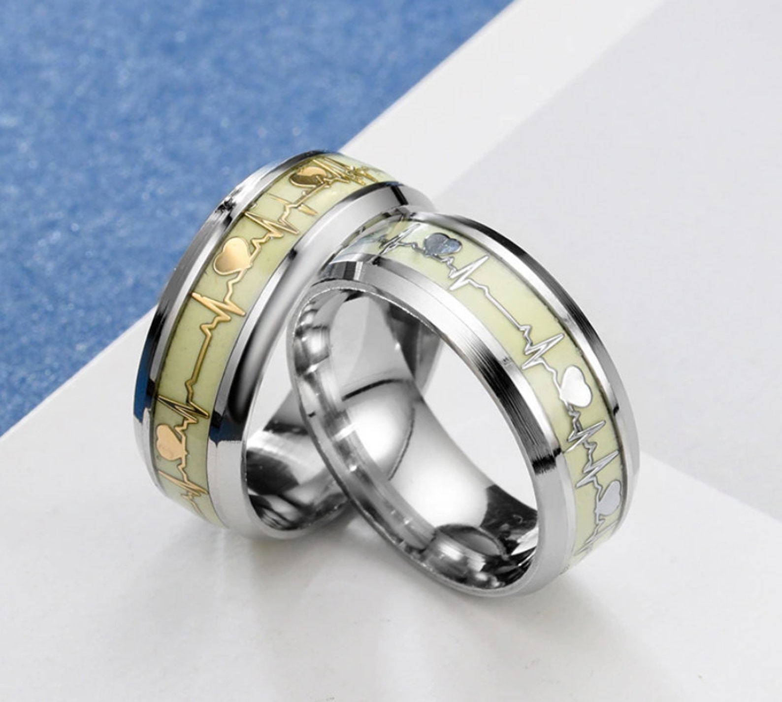 Paar Leuchtende Ringe Paar Liebesringe Paar Herz Ringe Etsy