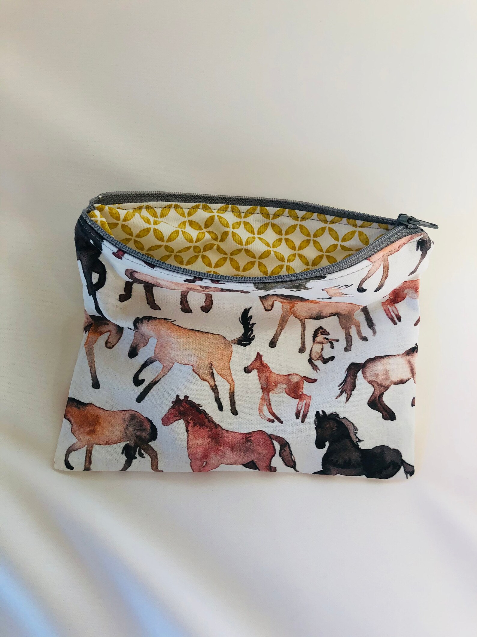 Horse Print Zipper Cosmetic Bag All Cotton Zipper Pouch Etsy