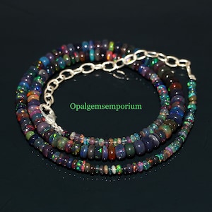 Natural Black Ethiopian Opal Necklace, Black Opal Necklace, Black Opal Rondelle Beads Necklace, Opal Jewelry, Fire Black Necklace 16 Inches