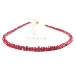 Bracelet de perles de rubis naturels, Bracelet de perles de rubis non chauffées, Bracelet de perles rubis rondelles à facettes, Bracelet délicat, Bijoux pour cadeau
